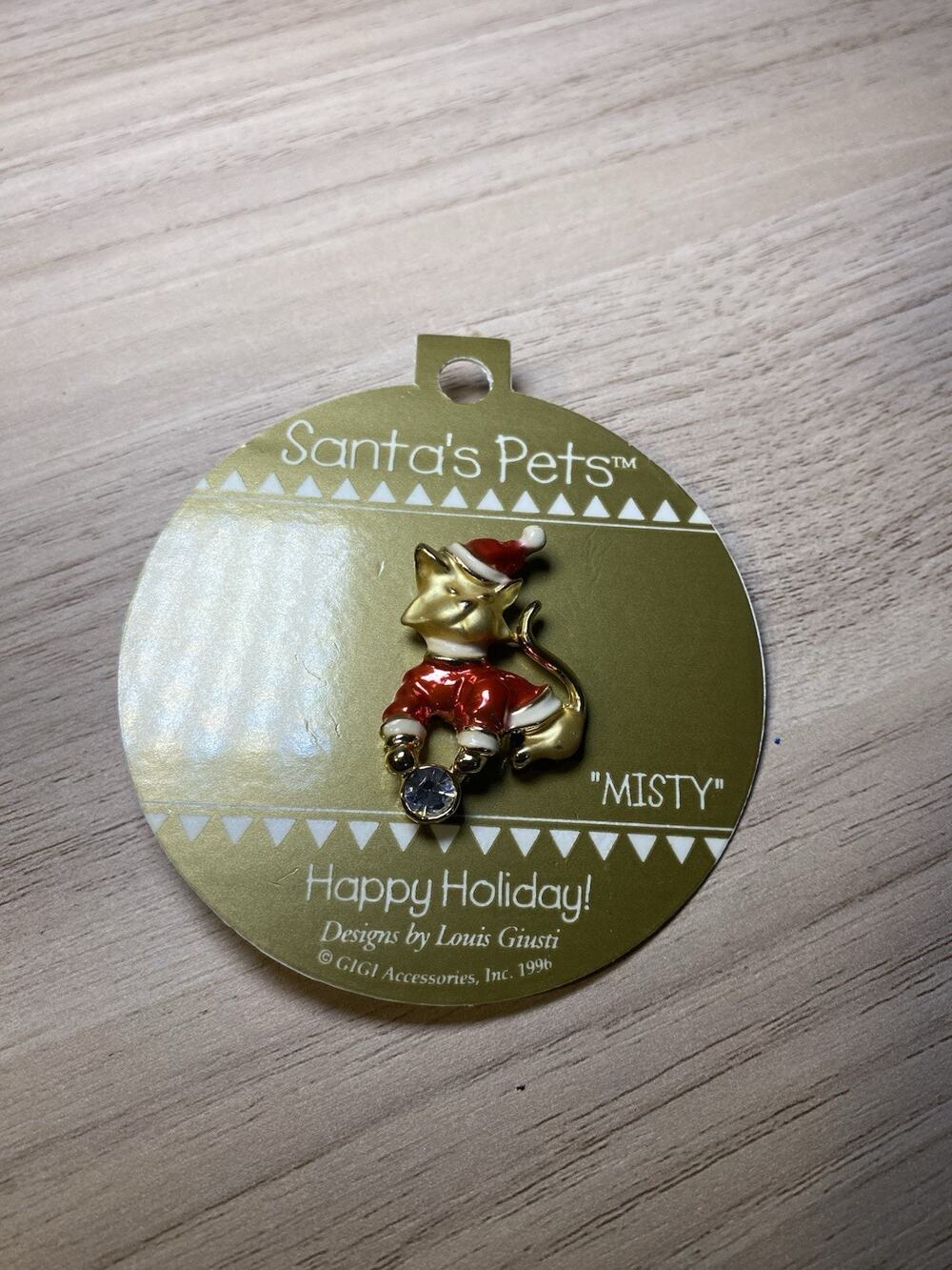 Louis Giusti MISTY the Santa Kitty Lapel Pin Christmas Cat